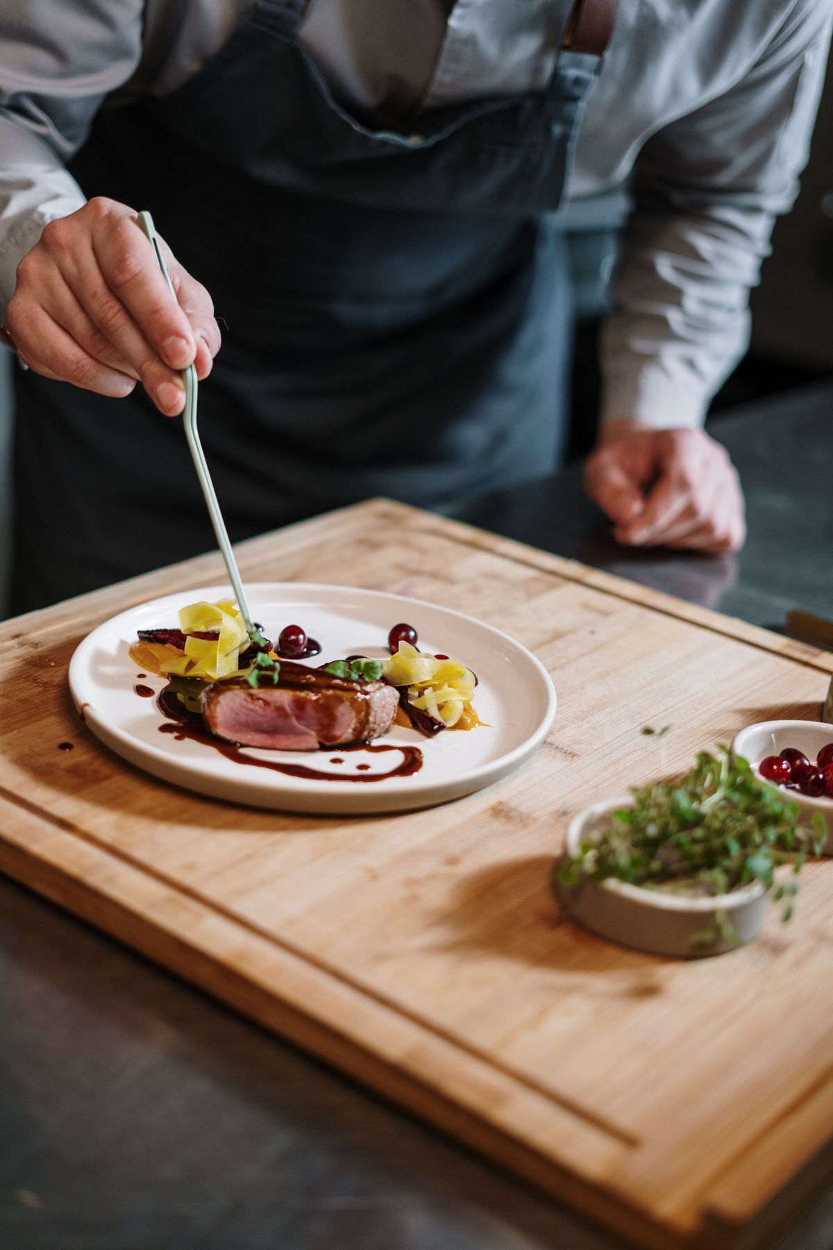 Chef plating food